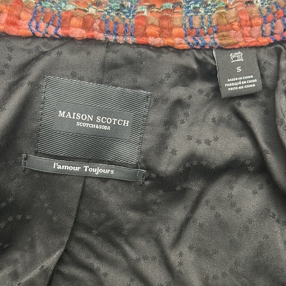 Maison Scotch Womens Plaid Bouclé Tweed Shacket Jacket Orange Gray S Cozy - Picture 10 of 11